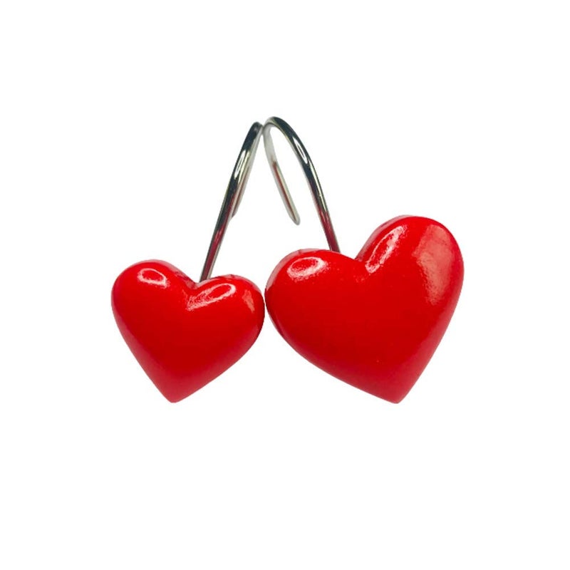 Twofishes Valentine Gift Lovely Heart-shaped Shower Curtain Hooks S/12 Anti Rust Heart Shower Curtain Hooks Pack of 12 Decorative Heart Resin Shower Curtain Rings Set of 12 - Image 1